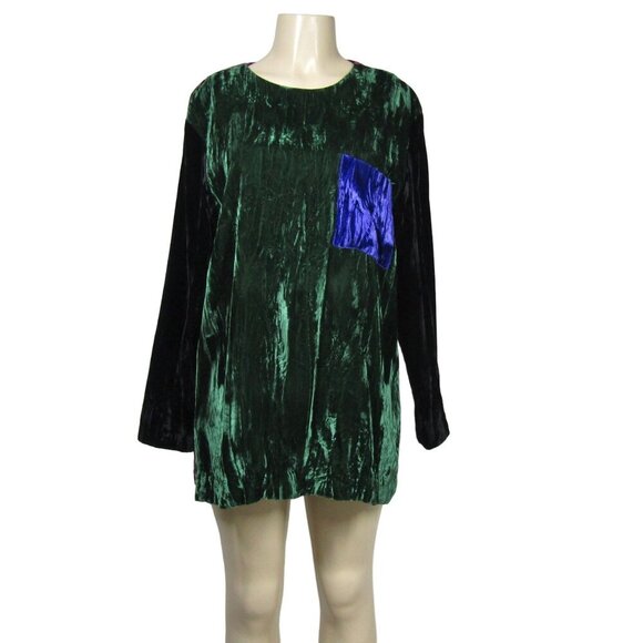 VTG I MAGNIN Crushed VELVET L Tunic Mini dress Whimsigoth Color Block Mod Witchy - Picture 1 of 11
